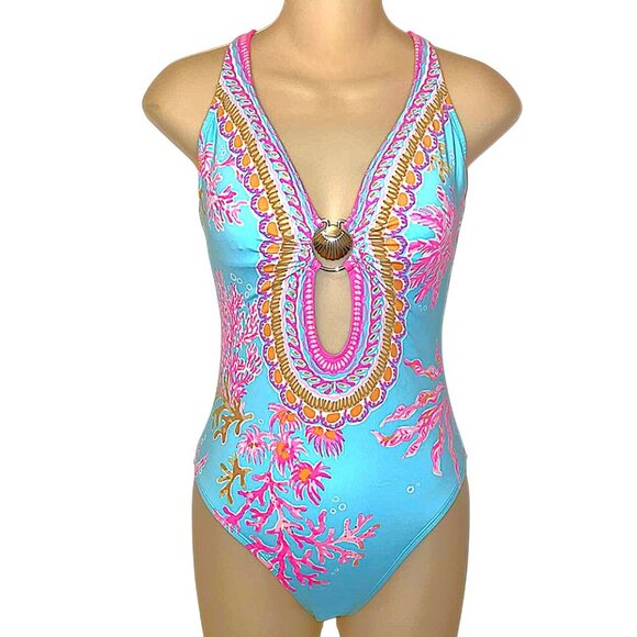 Lilly Pulitzer Ester One Piece Swimsuit in "Multi/Royal Coral" NWT - Size 2 - Picture 7 of 9